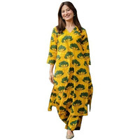 Gosriki Women's Rayon Viscose Straight Printed Kurta With Palazzo (Humnava Yellow-Gs_Xxl_Yellow_Xx-Large)