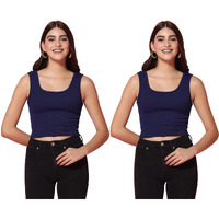 Toplot Women's Combo Solid Ribbed Scoop Neck Sleeveless Slim Fit Tank Top Pack Of 2 (Combo-5069-Nvy-Nvy-L)