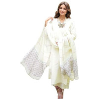 Gosriki Women's Rayon Blend Printed Straight Kurta With Pant & Dupatta (Mirai White-Vks02-Gs_L_White_Large)