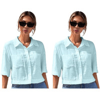 Toplot Shirt For Women || V-Collar Solid Crop For Woman || Half Sleeves For Women || Oversized Shirt For Woman (V-Crop-Shirt-5183-5183-Sky-Sky-L)
