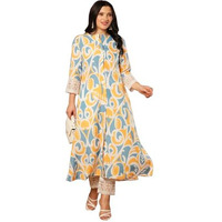 Gosriki Women's Rayon Viscose A-Line Printed Kurta With Pant (Mandal Yellow-Vks01-Gs_Xxl_Yellow_Xx-Large)