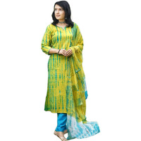 Gosriki Women's Rayon Blend Straight Printed Kurta With Pant & Dupatta (Kayke Yellow-Krw-Gs_Xxl_Yellow_Xx-Large)
