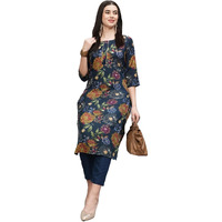 Gosriki Women's Cotton Blend Straight Printed Kurta With Pant (Paajas Blue-Gs_S_Blue_Small)