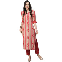 Gosriki Women's Cotton Blend Straight Printed Kurta With Pant (Dania Red-Nw5-Gs_L_Red_Large)