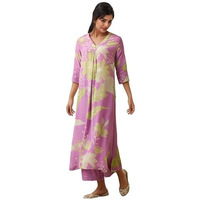 Gosriki Women's Rayon Viscose Straight Printed Kurta With Palazzo (Wanda Purple-Vks04-Gs_M_Purple_Medium)