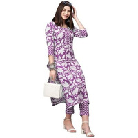 Gosriki Women's Rayon Viscose Straight Printed Kurta With Pant (Pustak Begani-Vks02-Gs_S_Begani_Small)