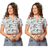 Toplot Women's Casual Printed Crop Shirt With Half Sleeve Pack Of 2 (Combo-5059-Rou-Rou-M)