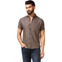Toplot Men's Regular Fit Solid Casual Shirt With Pocket Design With Spread Collar & Half Sleeves (Half-Pocket-5179-Grey-M)