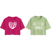 Toplot Tops For Women || Western Tops For Woman Stylish || Crop T-Shirt Western Pack Of 2 (Combo-Top-5258-Pnk-Pst-Xl)