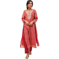 Gosriki Women's Rayon Viscose Straight Embroidered Kurta With Pant & Dupatta (Nini Multi-Vks02-Gs_L_Red_Large)