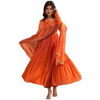 Gosriki Women's Rayon Viscose Anarkali Solid Kurta With Pant & Dupatta (Garbo Orange-Vks02-Gs_S_Orange_Small)