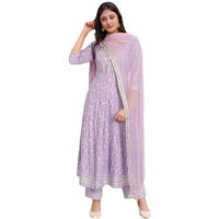 Gosriki Women's Rayon Viscose Embroidered Anarkali Kurta With Pant & Dupatta (Hitmyn Purple-Vks01-Gs_L_Purple_Large)