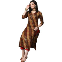 Gosriki Women's Cotton Blend Straight Printed Kurta With Pant Set (Badiya Beige-Gs_L_Beige_Large)