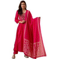 Gosriki Women's Rayon Viscose Embroidered Anarkali Kurta With Pant & Dupatta (Kanota Pink-Vks08-Gs_M_Pink_Medium)