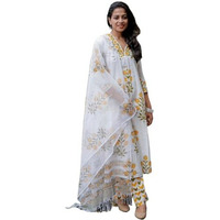 Gosriki Women's Rayon Viscose Printed Straight Kurta With Pant & Dupatta (Medal White-Gs_M_White_Medium)