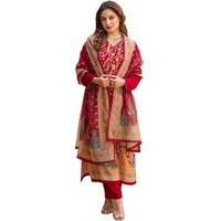 Gosriki Women's Rayon Viscose Straight Printed Kurta With Pant & Dupatta (Setul Red-Vks01-Gs_L_Red_Large)
