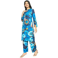 Gosriki Women's Rayon Blend Short Length Printed Co-Ord Set (Kareena Blue Co Ord-Gs_Xl_Blue_X-Large)