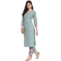 Gosriki Women's Cotton Straight Kurta With Pant (Kpt-Cot-10029-Sea Green_M-Go_Sea Green_Medium)