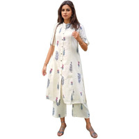 Gosriki Women's Rayon Viscose Printed A-Line Kurta With Pant (Barkat Cream-Vks03-Gs_S_Cream_Small)