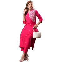 Gosriki Women's Rayon Blend Straight Embroidered Kurta With Pant (Kamakshi Pink-Vks01-Gs_Xl_Pink_X-Large)