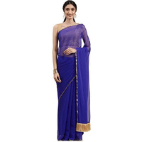 Gosriki Women's Nazmin Chiffon Solid Gotta Patti Saree With Blouse Piece (Nazmin Dark Blue-Go_Dark Blue)