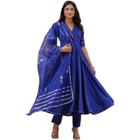 Gosriki Women's Rayon Viscose Anarkali Solid Kurta With Pant & Dupatta (Nirmooha Royal Blue-Vks05-Gs_Xl_Blue_X-Large)