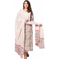 Gosriki Women's Cotton Blend Straight Printed Kurta With Pant & Dupatta (Spring Green-Snw-Gs_Xxl_Green_Xx-Large)