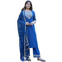Gosriki Women's Ruby Cotton Straight Solid Kurta With Palazzo & Dupatta (Label Cerosin-Jan40-Gs_4Xl_Blue_Xxxx-Large)