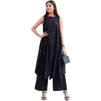 Gosriki Women's Rayon Viscose Printed A-Line Kurta With Pant (Rawana Black-Vks01-Gs_S_Black_Small)