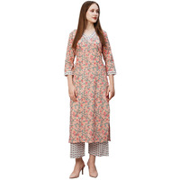 Gosriki Women's Cotton Blend Printed Straight Kurta With Pant (Cam Peach-Gs_S_Peach_Small)