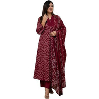 Gosriki Women's Rayon Viscose Anarkali Printed Kurta With Pant & Dupatta (Vangala Maroon-Gs_M_Maroon_Medium)
