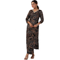 Gosriki Women's Rayon Blend Straight Printed Kurta With Pant (Bolina Black-Nw-Gs_S_Black_Small)
