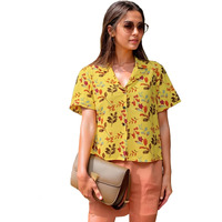 Gosriki Women's Tunics Tops Rayon Viscose Printed Short Shirt For Women (Anthem Yellow-Gs_Xxl_Yellow_Xx-Large)