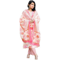 Gosriki Women's Cotton Blend Straight Printed Kurta With Pant & Dupatta (Daraji Cream-Gs_S_Cream_Small)
