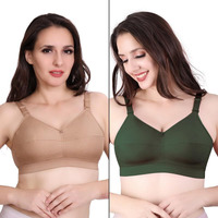 Trylo Riza Cottonfit Bra Combo Pack Nude & Olivegreen 40 D - Cup - Pack Of-2