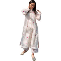 Gosriki Women's Rayon Viscose Embroidered A-Line Kurta With Pant (Dhanyasri Cream-Gs_Xl_Cream_X-Large)