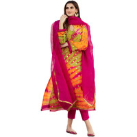 Gosriki Women's Rayon Viscose Straight Printed Kurta With Pant & Dupatta (Rubicon Multi-Gs_M_Multicolor_Medium)