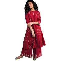 Gosriki Women's Rayon Viscose A-Line Printed Kurta With Palazzo (Chaurya Red-Gs_Xxl_Red_Xx-Large)