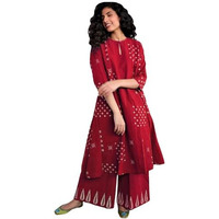 Gosriki Women's Rayon Viscose A-Line Printed Kurta With Palazzo (Chaurya Red-Gs_M_Red_Medium)