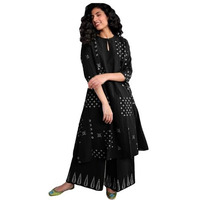Gosriki Women's Rayon Viscose A-Line Printed Kurta With Palazzo (Chaurya Black-Gs_M_Black_Medium)