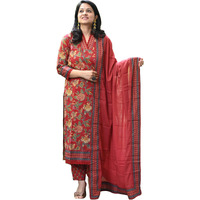 Gosriki Women's Rayon Viscose Printed Straight Kurta With Pant & Dupatta (Vahali Red-Gs_Xxl_Red_Xx-Large)