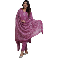 Gosriki Women's Rayon Viscose Straight Printed Kurta With Pant & Dupatta (Kanisha Pink-Gs_M_Pink_Medium)