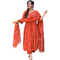 Gosriki Women's Rayon Viscose Anarkali Printed Kurta With Pant & Dupatta (Etasha Orange-Gs_S_Orange_Small)