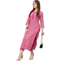 Gosriki Women's Cotton Blend Printed Straight Kurta With Pant (Puram Pink-Gs_M_Pink_Medium)