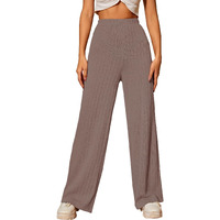 Toplot Women's Ribbed Knit Wide-Leg Pants(Jqrd-Trouser-5252- Brown-30)