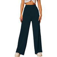 Toplot Women's Ribbed Knit Wide-Leg Pants(Jqrd-Trouser-5252-Teal-34)