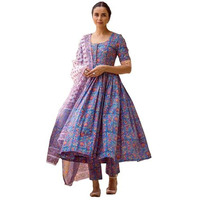 Gosriki Women's Rayon Blend Printed Anarkali Kurta With Pant & Dupatta (Mytee Multi-Gs_3Xl_Multicolor_Xxx-Large)