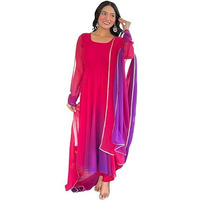 Gosriki Women's Georgette Anarkali Solid Kurta With Pant & Dupatta (Sade Pink-Vks03-Gs_Xl_Pink_X-Large)