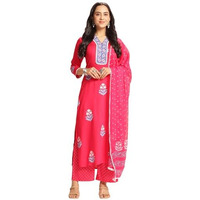 Gosriki Women's Rayon Viscose Printed Straight Kurta With Pant & Dupatta (Belagavi Pink-Vks05-Gs_5Xl_Pink_Xxxxx-Large)