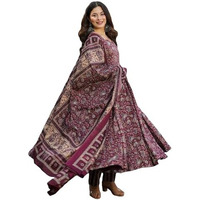 Gosriki Women's Rayon Viscose Anarkali Printed Kurta With Pant & Dupatta (Mahathi Multi-Gs_L_Multicolor_Large)